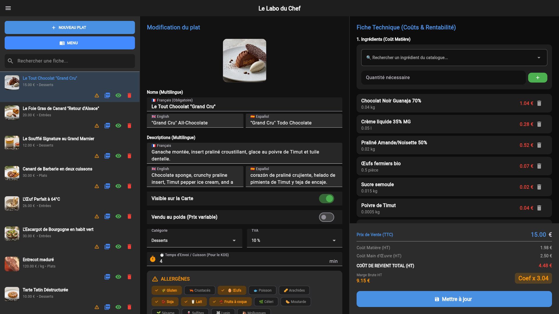 Calcul Foodcost et Fiches Techniques Restaurant